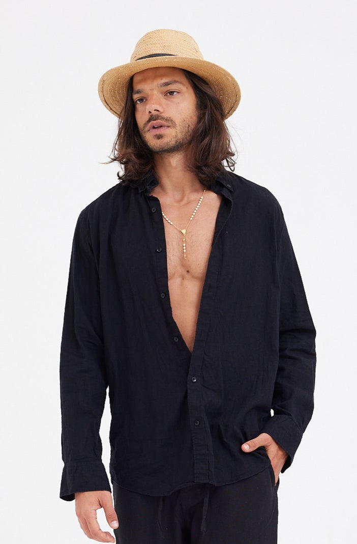 The Nammos - black Linen shirt